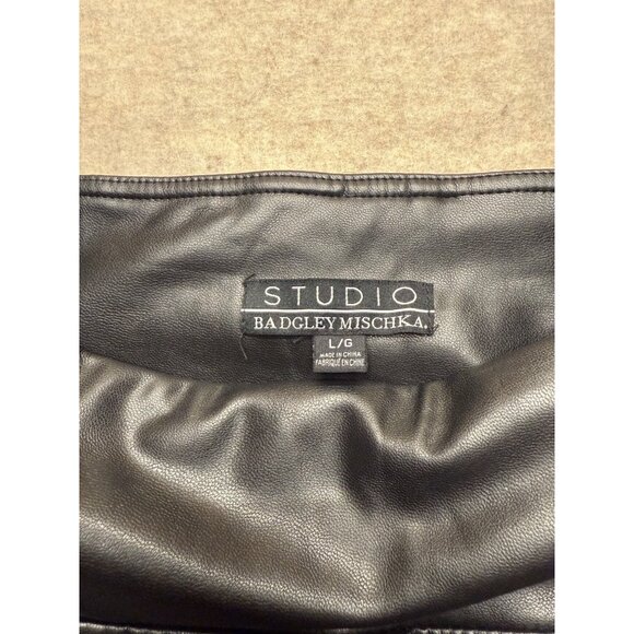 Studio Badgley Mischka Black Pull On Vegan /Faux Leather Leggings Size Large - Picture 3 of 8